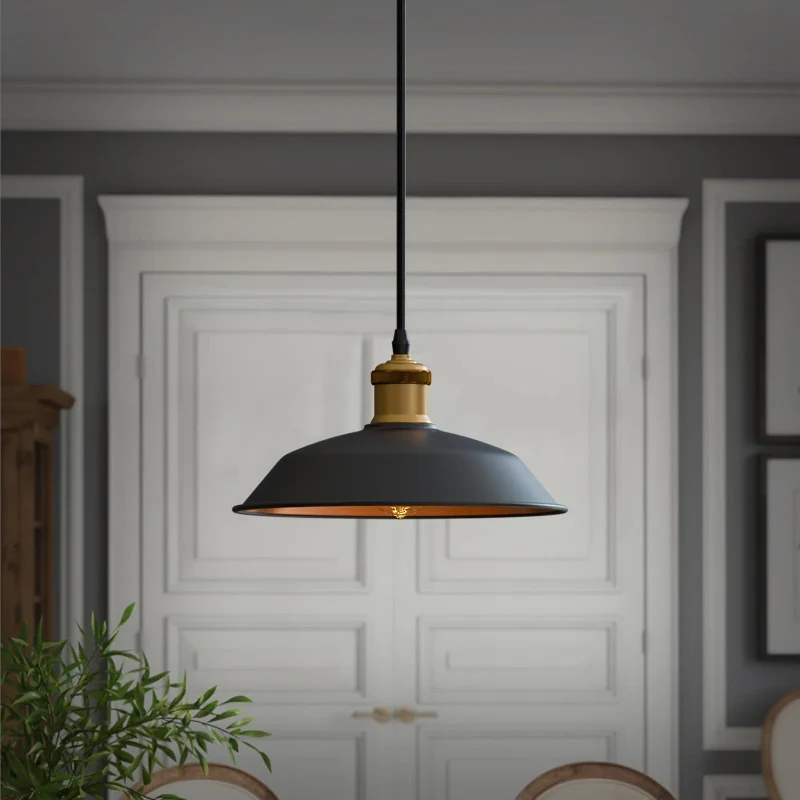 Retro Pendelleuchte E27 Schwarz & Gold Industrial ~3797