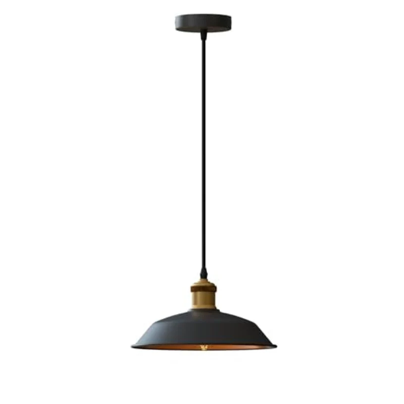 Retro Pendelleuchte E27 Schwarz & Gold Industrial ~3797