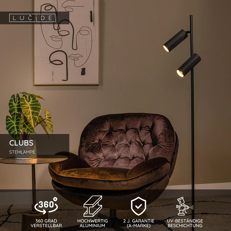 Stehleuchte Clubs 2-flammig schwenkbar 140cm