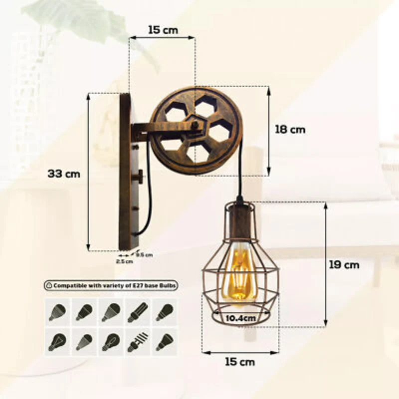LEDSONE Vintage Rad-Wandlampe Industrial Flur ~3662