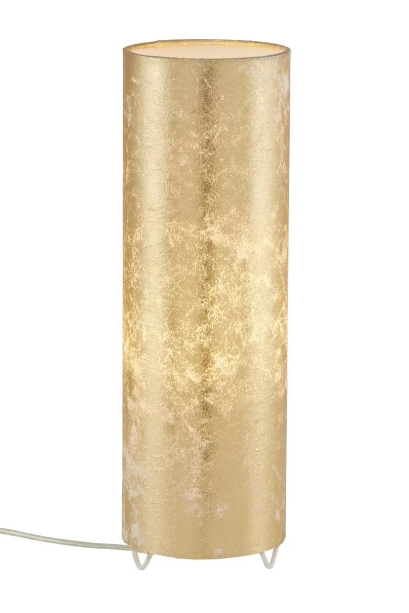 Briloner Tischlampe Blattgold-Optik – schlanker Zylinder, 34 cm, E27, mit Schnurschalter
