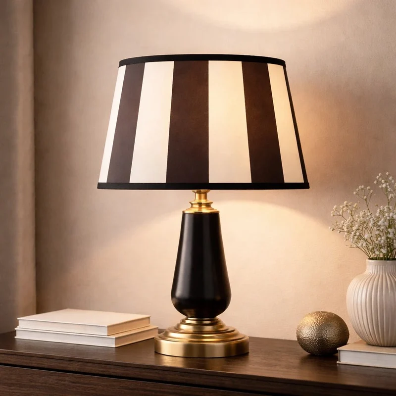 Lampenschirm King Dunkelbraun gestreift – E27 Stoff konisch 20 cm | Light & Living