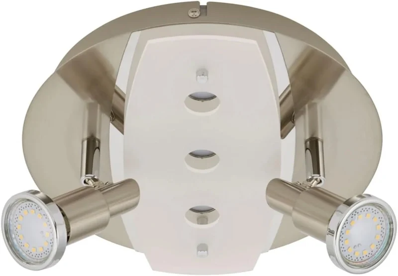 Runde LED Deckenleuchte Combi mit 2 Strahlern nickelmatt