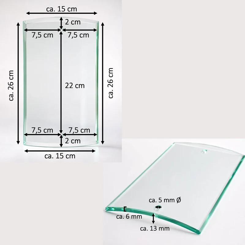 Lampenglas transparent rechteckig für Wandleuchte mit 2 Bohrlöchern 26 x 15 cm