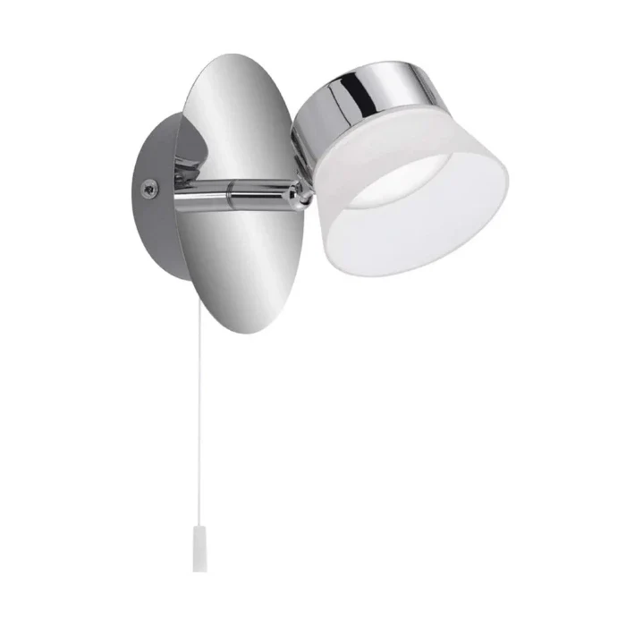 LED Wandlampe mit Zugschalter Chrom IP44 – schwenkbare Leselampe warmweiß mit Lampenschirm