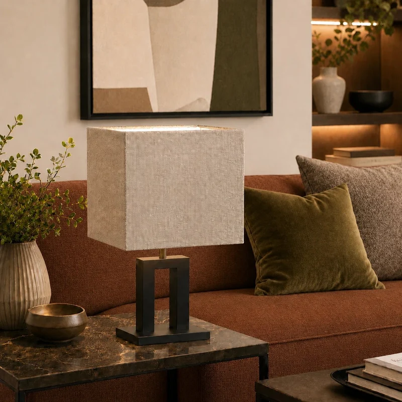 Lampenschirm Braun – E27 Stoff quadratisch 25 cm | Light & Living