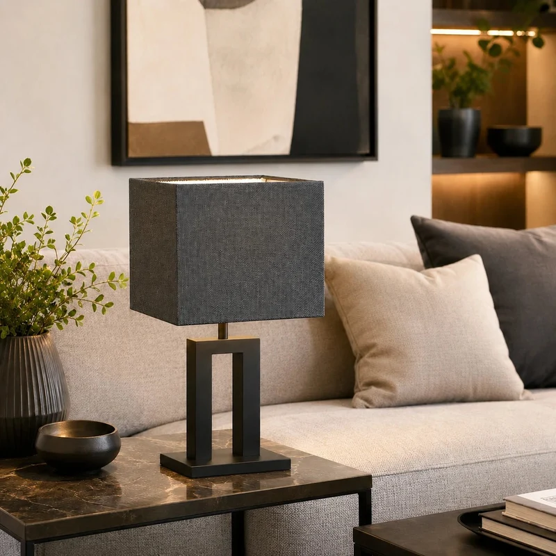 Lampenschirm Anthrazit – E27 Stoff quadratisch 25 cm | Light & Living