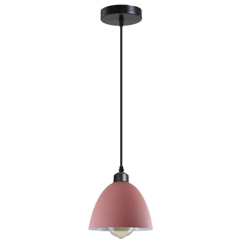 Rosa Pendelleuchte im Retro-Stil – E27, 95cm, Metall/PVC~3132