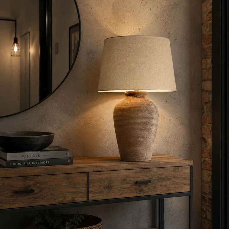 Lampenschirm Hellbraun – E27, Baumwolle, 35 cm für Stehlampen