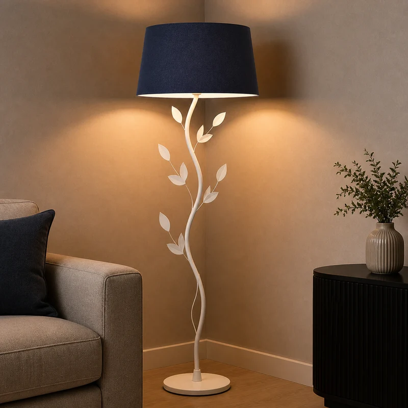 Lampenschirm Blau Stoff E27 für Tisch- und Stehlampen – konisch, 34 cm