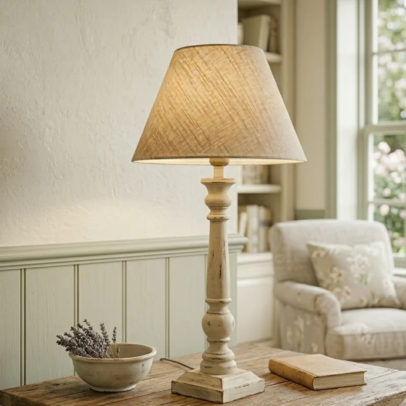 Lampenschirm Creme Beige – E27 Baumwollstoff, konisch, 25 cm