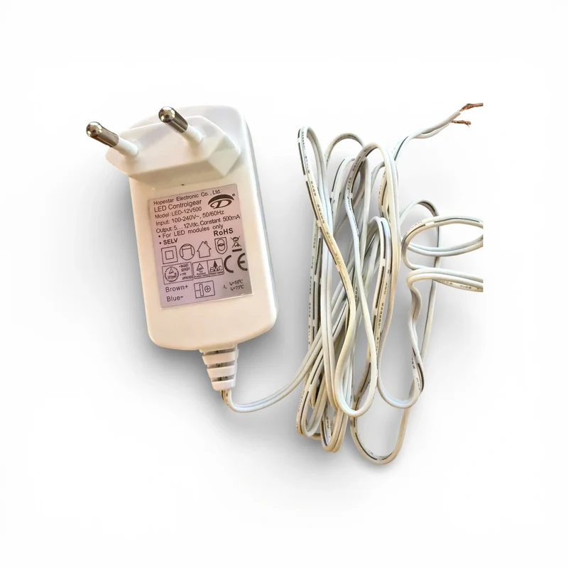 LED Steckertrafo 12V 500mA Weiß – 6W Netzteil Adapter mit offenem Kabelende