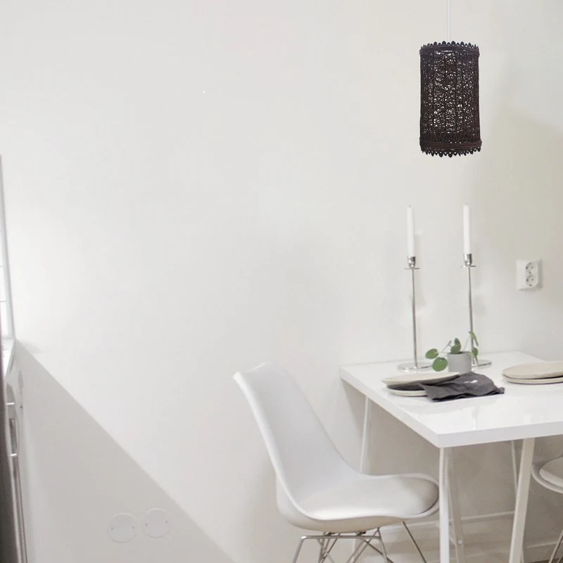 Deckenpendelleuchte Lampenschirm Stoffdesign braunes Rattan~3086