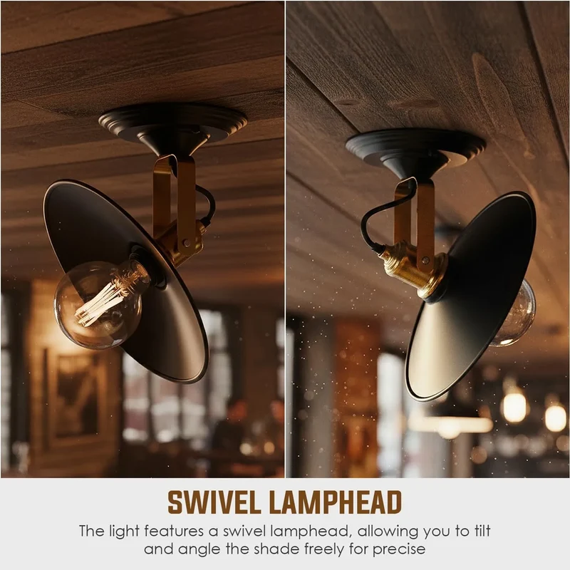 Industrie Wand- & Deckenleuchte Schwarz Gold E27 | 2-in-1 verstellbare Lampe~3741