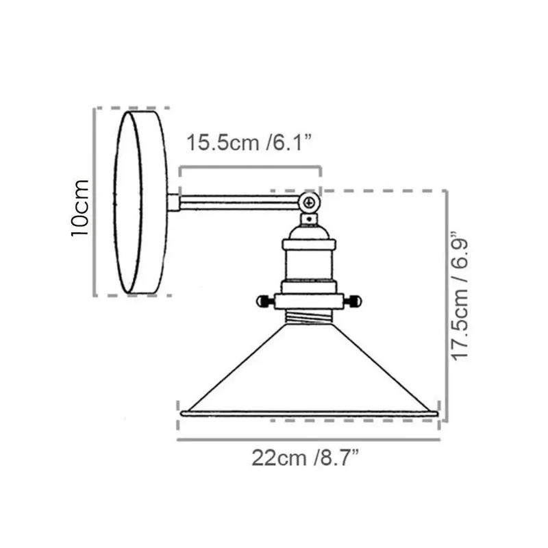 Industrie Verstellbare Wandleuchte | Retro Kegelform Wandlampe E27~3732