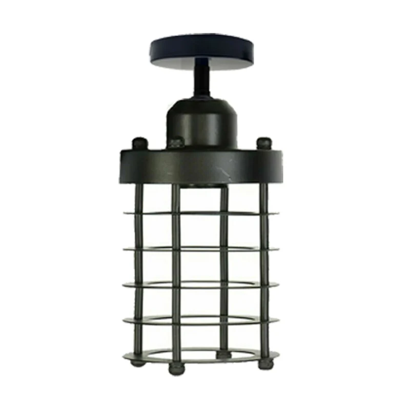 Vintage Geometrische Deckenlampe Schwarz Metall | Retro Käfigleuchte E27~3729