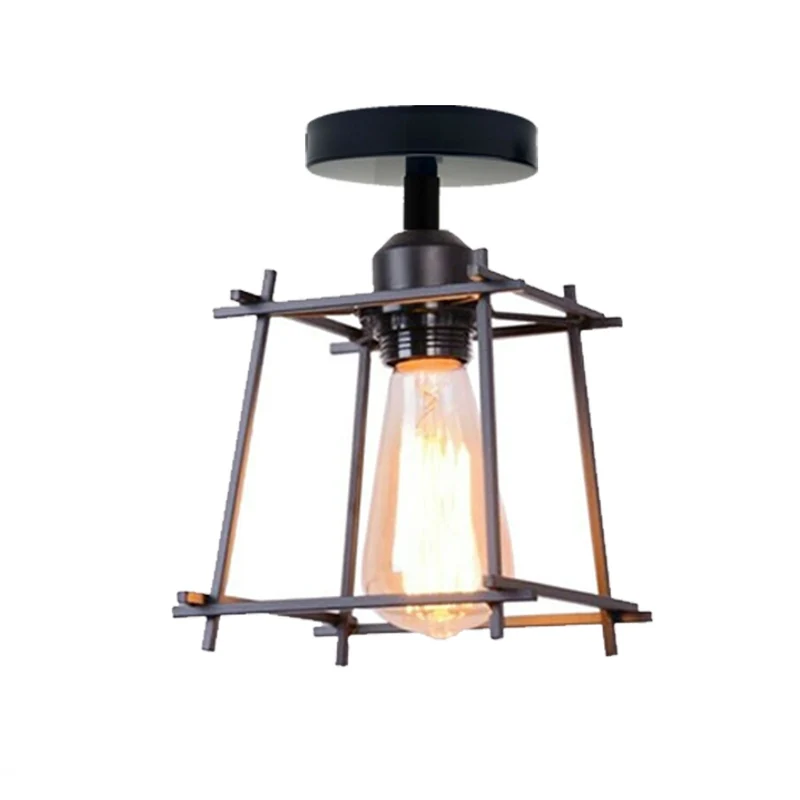 Vintage Geometrische Deckenlampe Schwarz Metall | Retro Käfigleuchte E27~3729