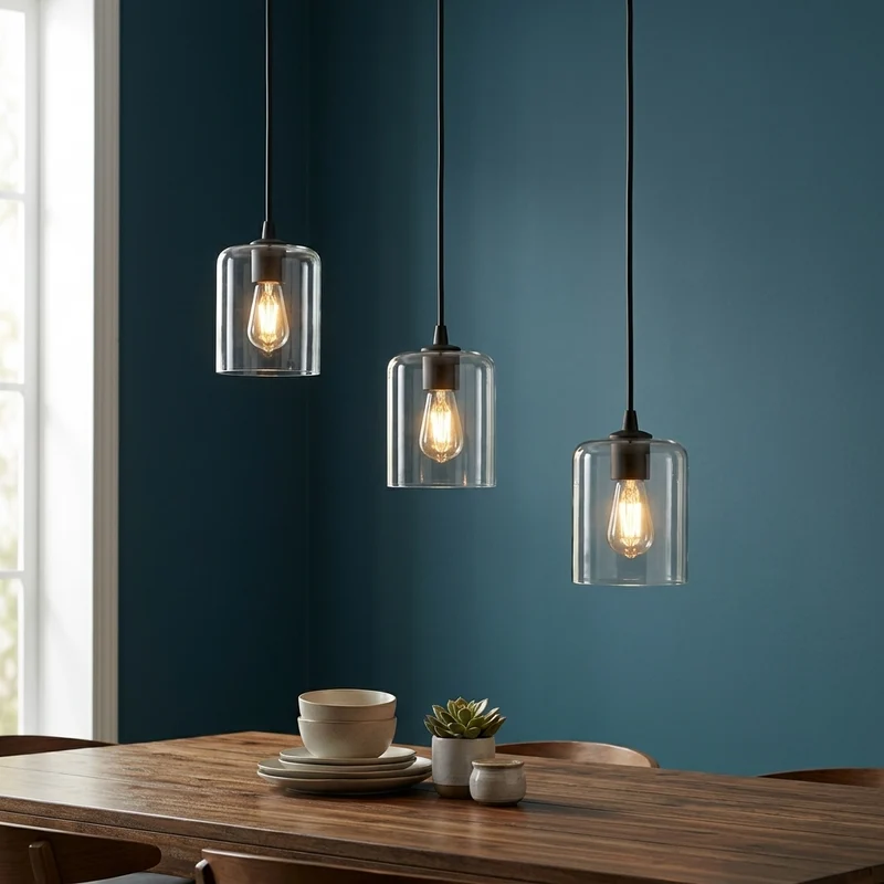 Retro Pendelleuchte Klarglas Zylinder | Loft Deckenleuchte Schwarz E27~3669