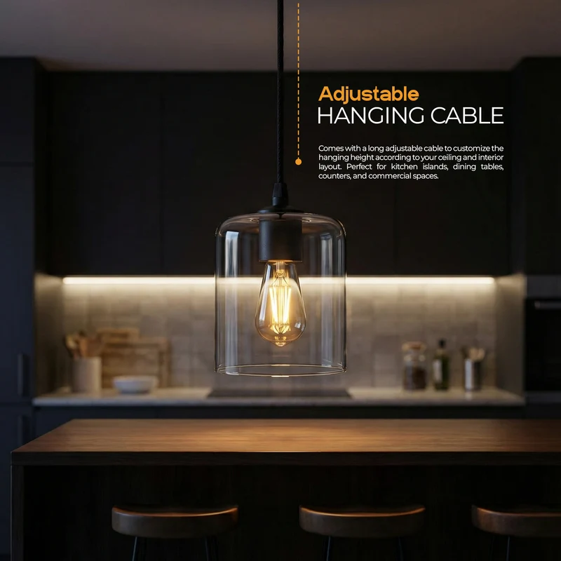 Retro Pendelleuchte Klarglas Zylinder | Loft Deckenleuchte Schwarz E27~3669