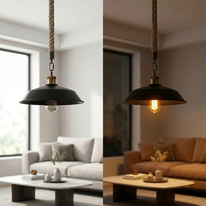 Retro Hanfseil Gastro hangeleuchten Metallkuppel E27 ~3703