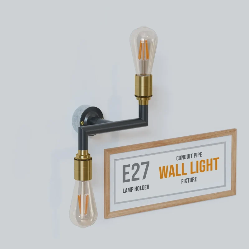 Industrie 2-fach Leerrohr Decken Wandlampe Schwarz 2-im1 Kombi Leuchte E27 ~3748
