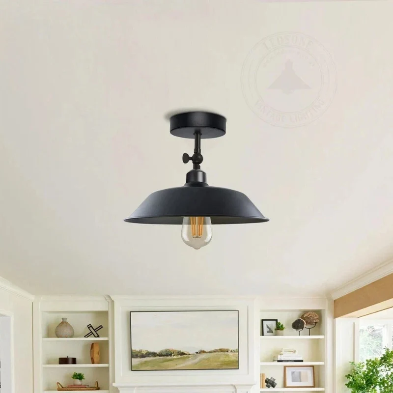 Industrial Flush Mount Deckenlampe Schwarz Retro Metall ~3727
