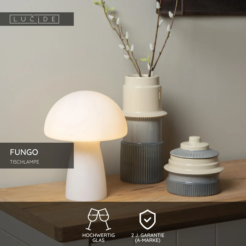 Tischleuchte Fungo mit Glasschirm in Pilzform
