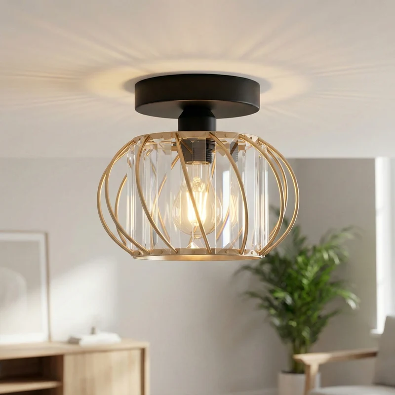 Kristall Deckenlampe E27 Vintage Käfigleuchte Wohnzimmer ~3575