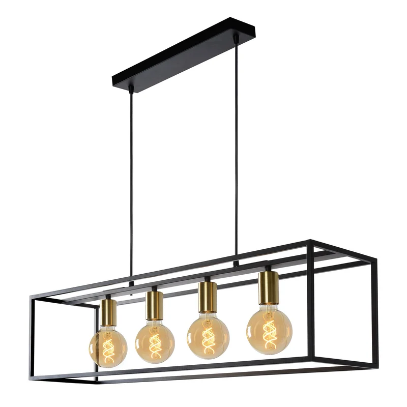 Pendelleuchte Ruben 4-flammig E27 Schwarz, Messing 92cm