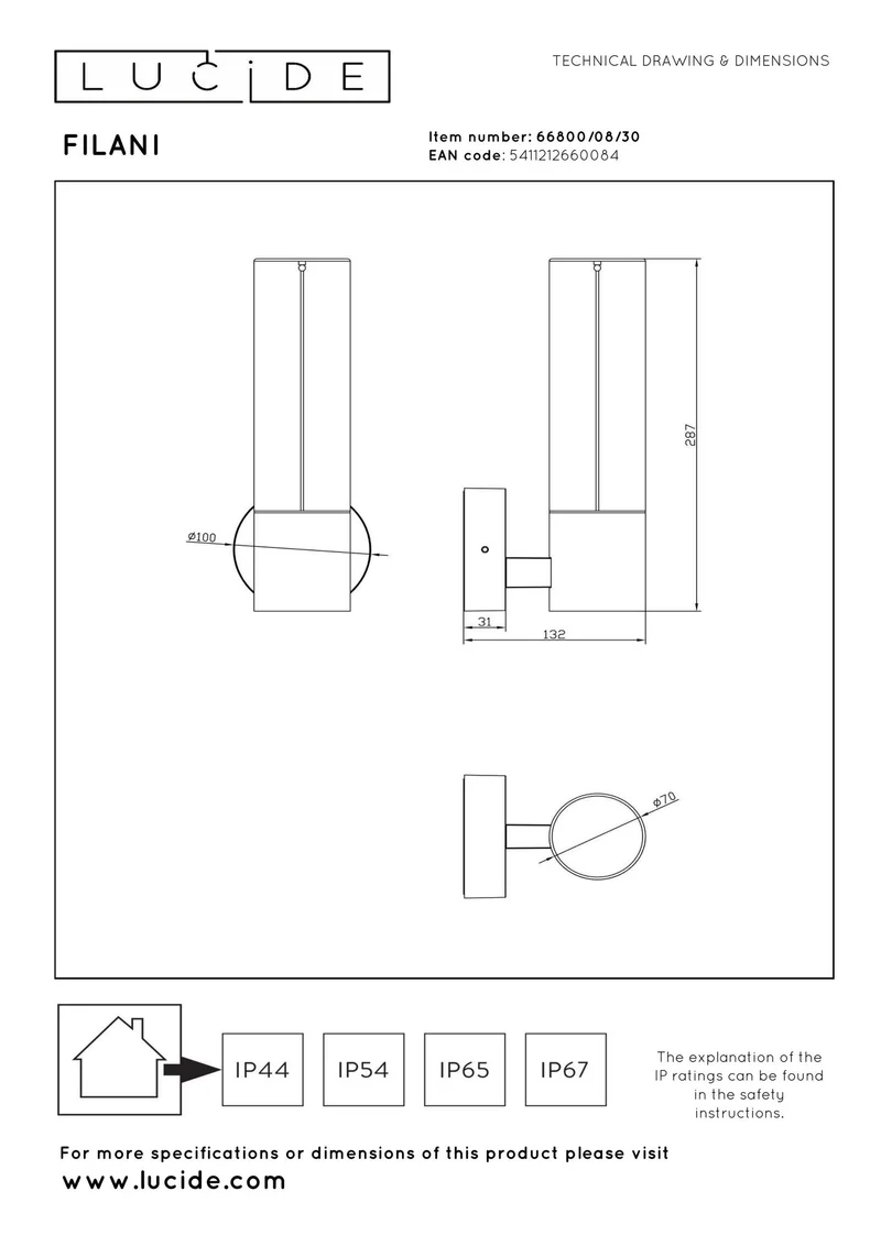 LED-Außenwandleuchte Filani IP54 mit Schirm aus Glas Breite 13,2cm