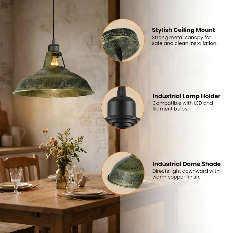 Retro Industrial Pendelleuchte mit 30cm Metall-Schirm ~3567