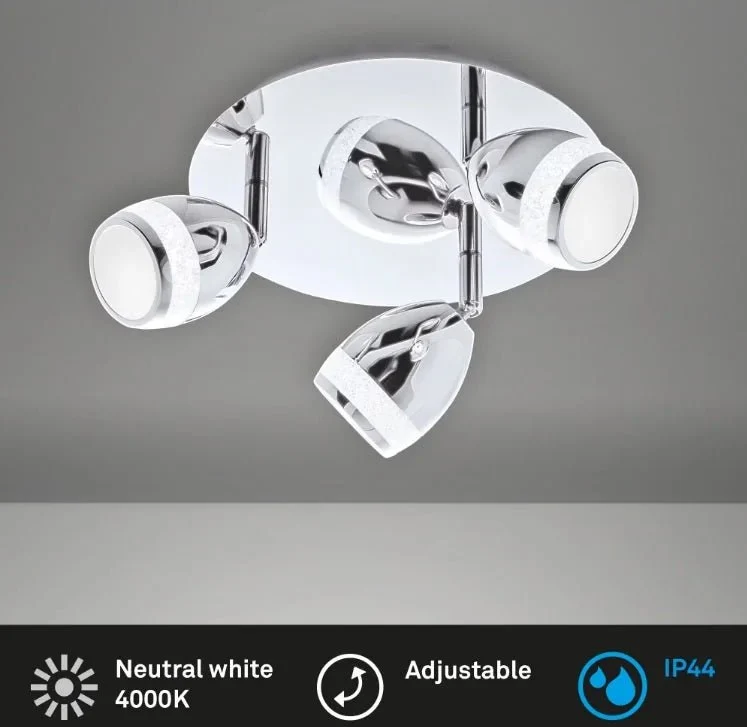 Deckenlampe Badezimmer 3-flammig IP44 Chrom Glitzer – Ø 21-40 cm | Briloner