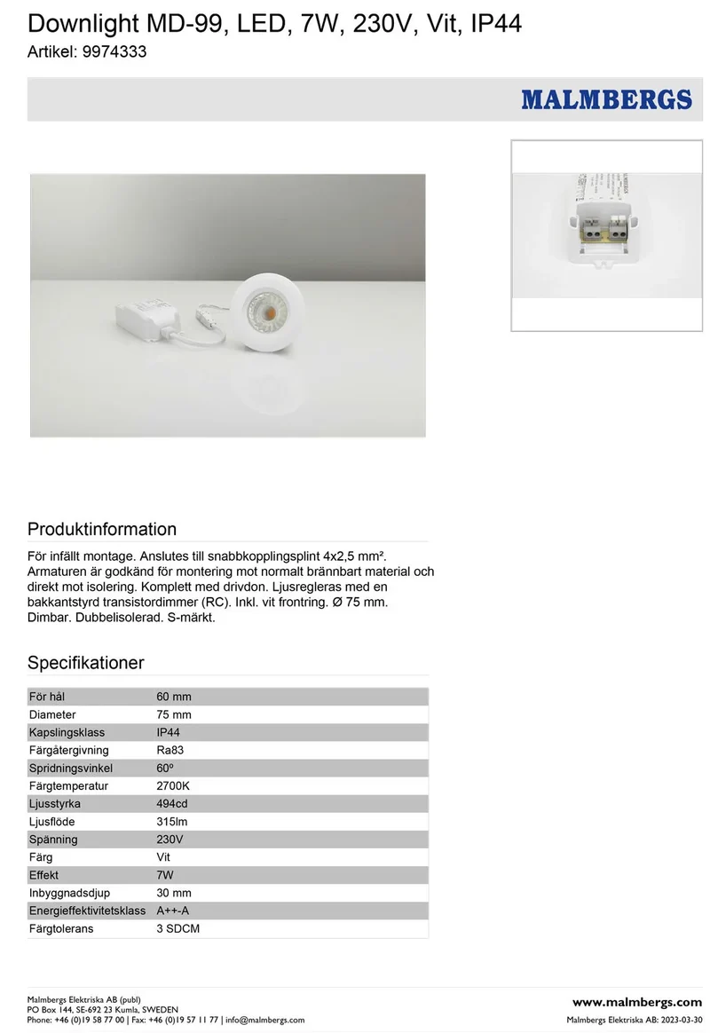 LED Einbaustrahler MD-99 – 7 W, dimmbar, IP44, Ø 60 mm, ultra flach 22 mm, warmweiß 2700 K, inkl. Trafo | Malmbergs
