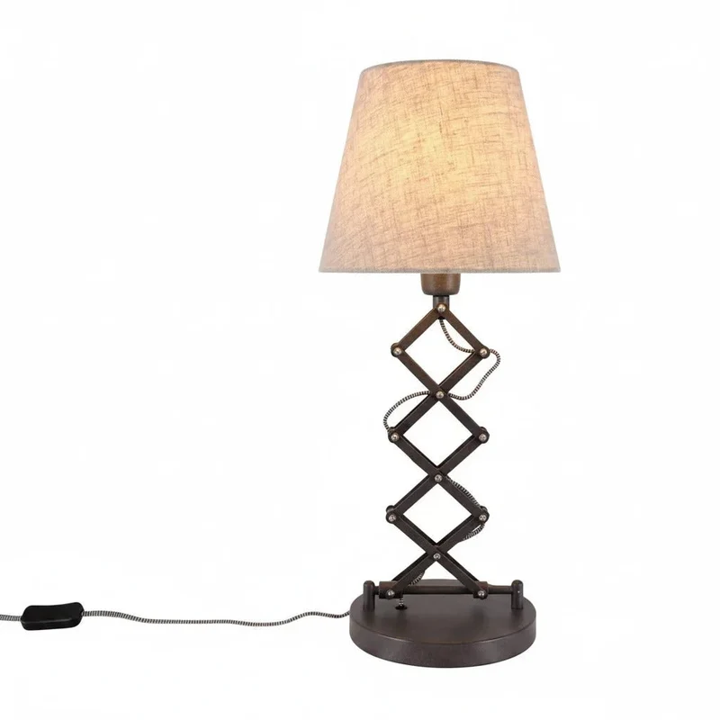 Näve Adrienne Tischlampe mit Scherenarm – höhenverstellbar, beiger Leinenschirm, E27