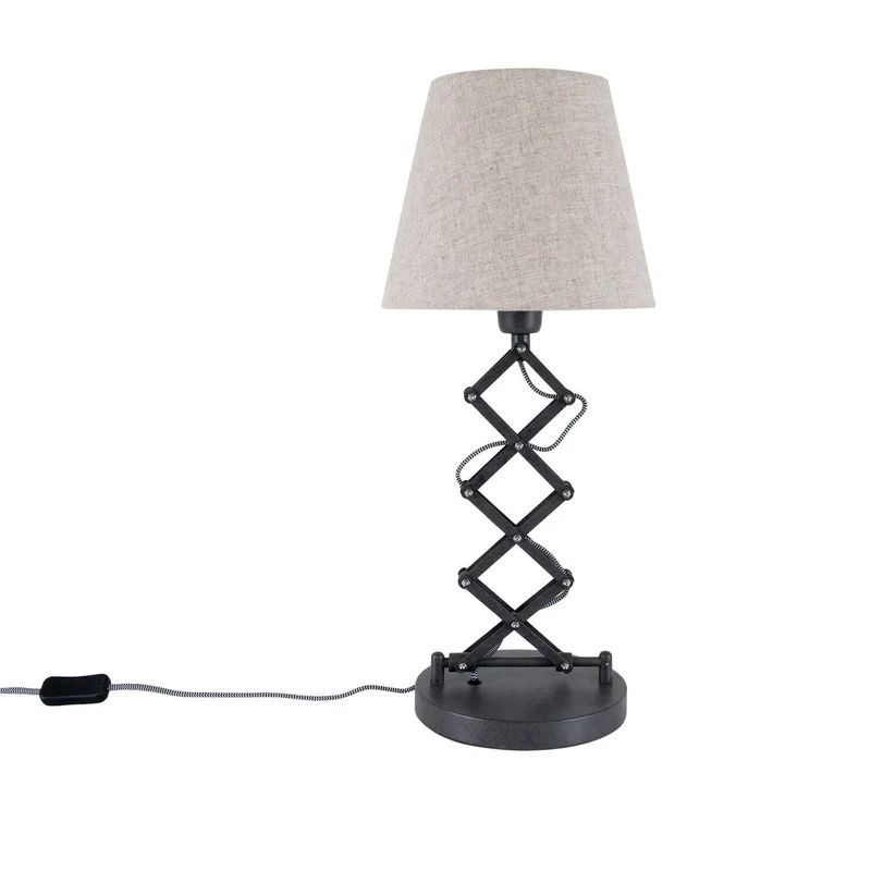 Näve Adrienne Tischlampe mit Scherenarm – höhenverstellbar, beiger Leinenschirm, E27