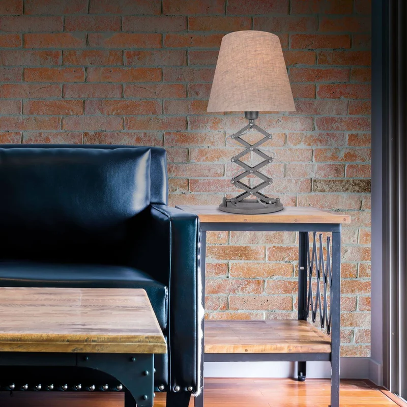 Näve Adrienne Tischlampe mit Scherenarm – höhenverstellbar, beiger Leinenschirm, E27