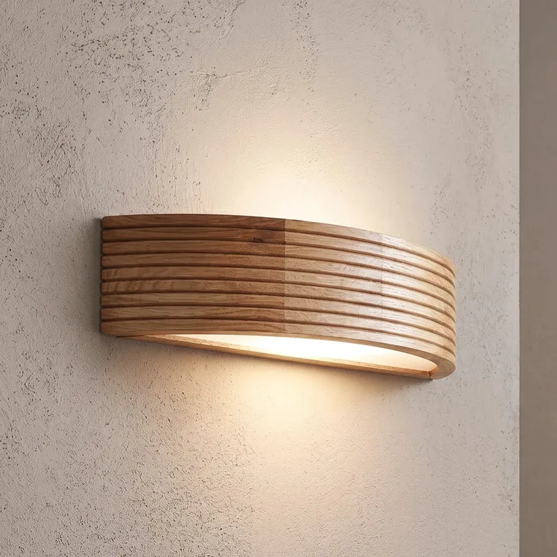 B-Ware Wandleuchte Oro Eichenholz Lampe LED dimmbar Wandlampe Glas 41cm breit weiß