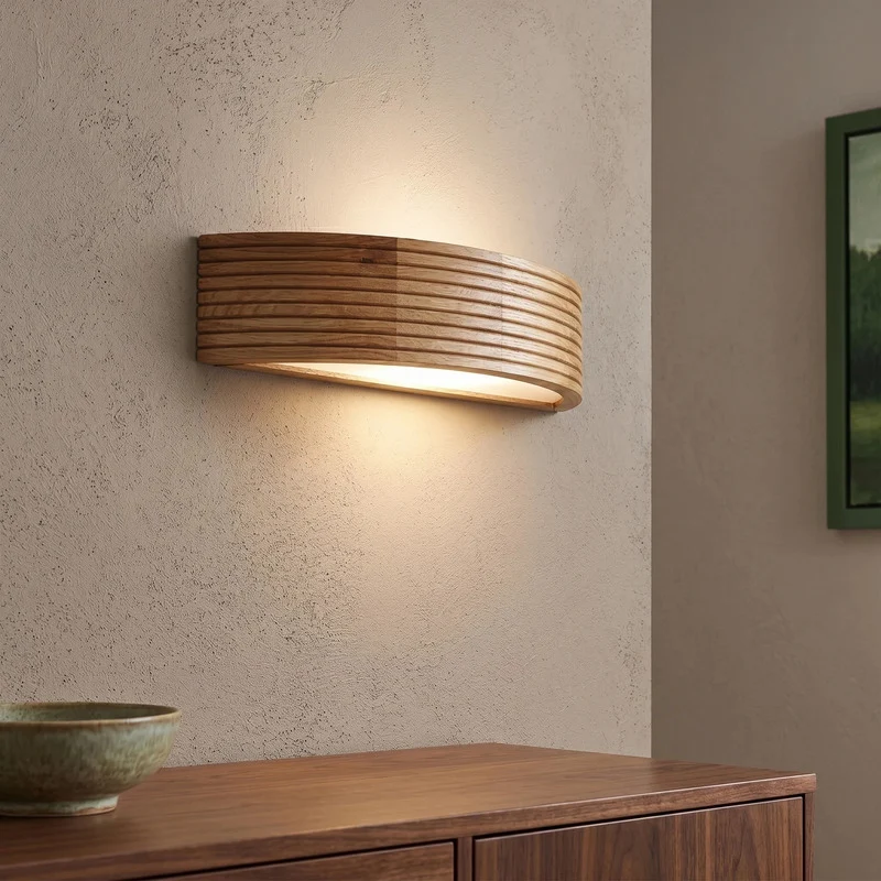 B-Ware Wandleuchte Oro Eichenholz Lampe LED dimmbar Wandlampe Glas 41cm breit weiß