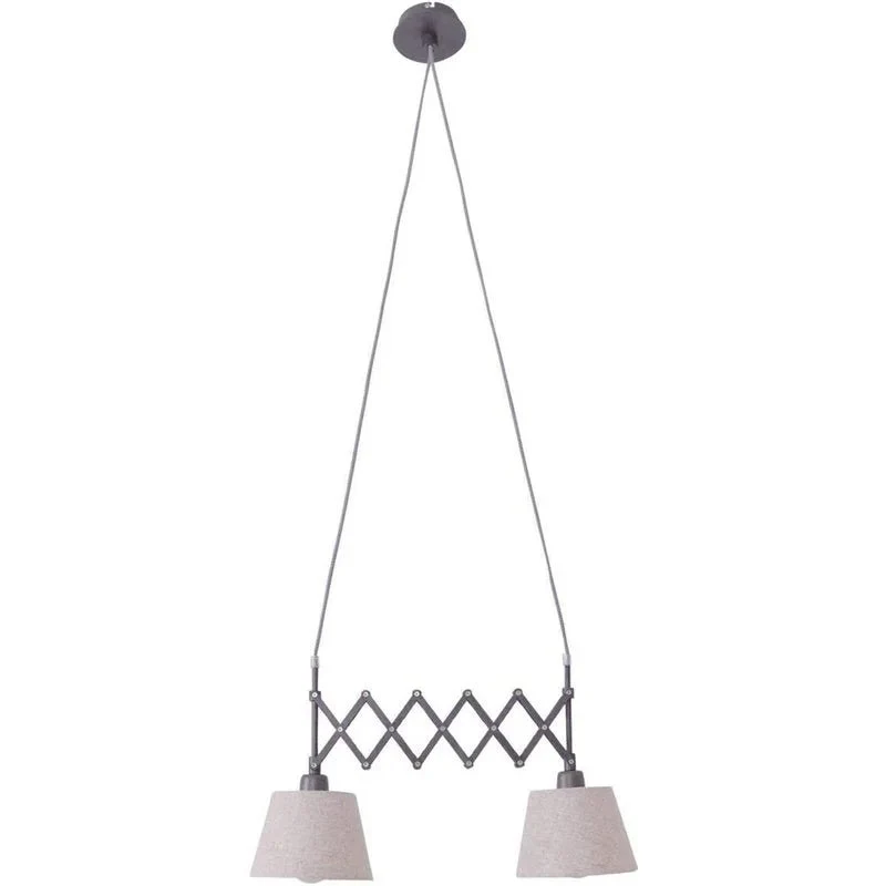 Esstischlampe mit Scherenarm ADRIENNE – 2-flammige Pendelleuchte, ausziehbar, Stoffschirme beige