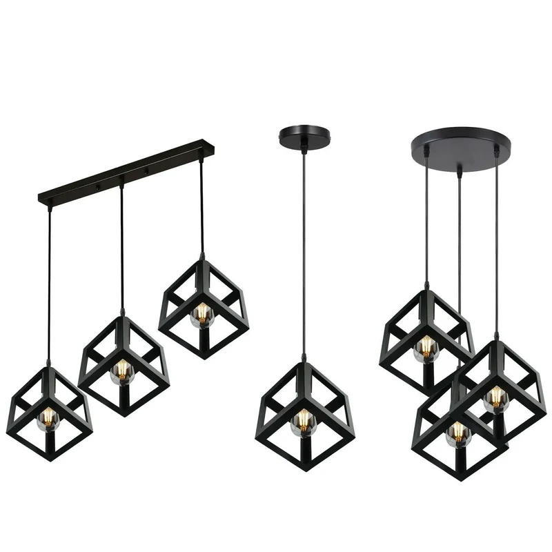 Pendelleuchte Würfel mit Metall Käfig E27 Fassung~3501