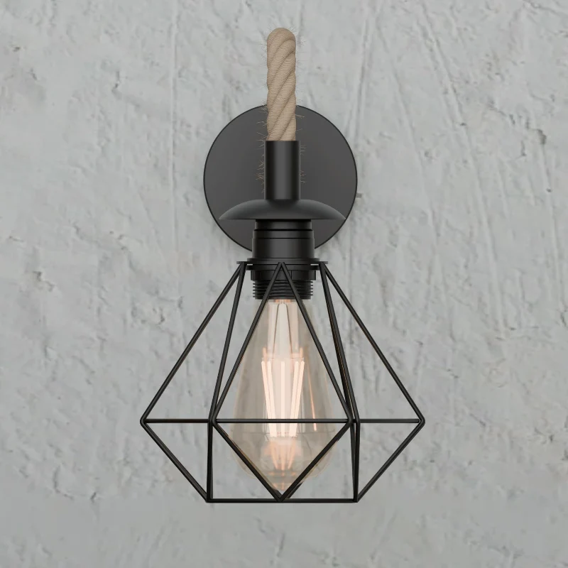Hanfseil Wandlampe Retro Industrial Design mit Glühbirnen ~3486