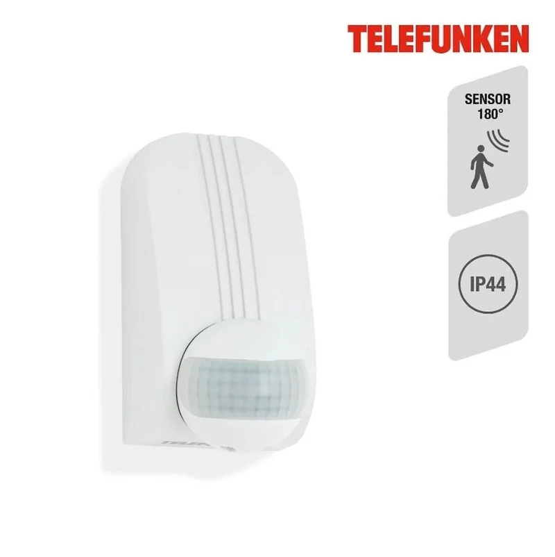 Bewegungsmelder außen weiß 180° – 12 m Reichweite, IP44, Eckmontage | TELEFUNKEN