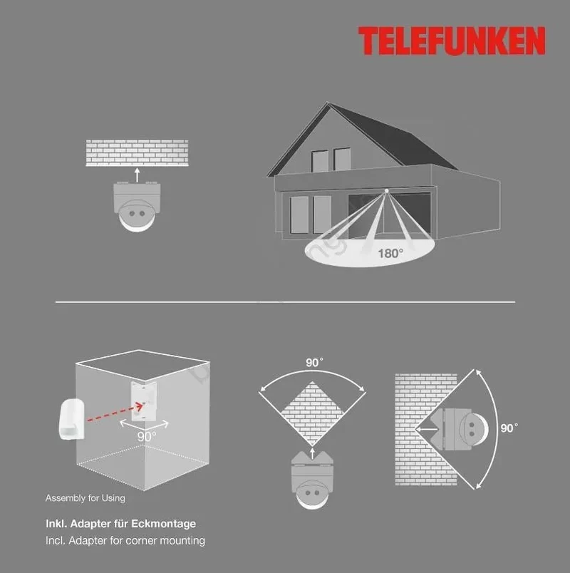 Bewegungsmelder außen weiß 180° – 12 m Reichweite, IP44, Eckmontage | TELEFUNKEN