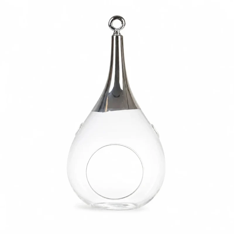 Sompex Taura Hängewindlicht Glas Chrom 23,5 cm – mundgeblasen · handbemalt · Tropfenform