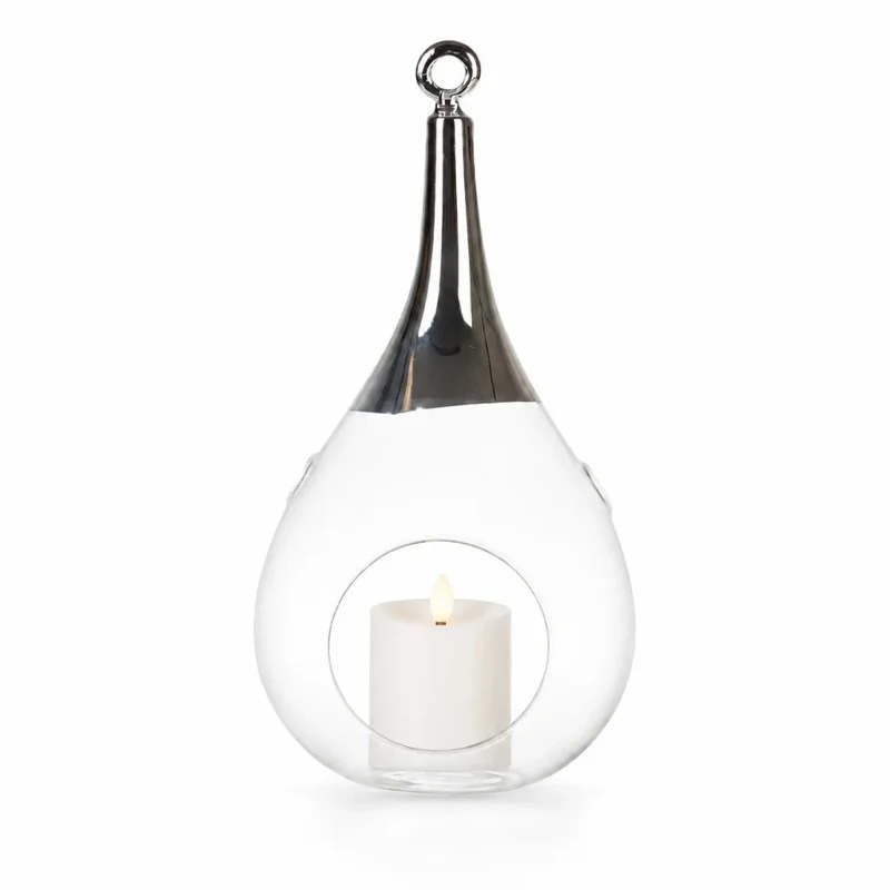 Sompex Taura Hängewindlicht Glas Chrom 23,5 cm – mundgeblasen · handbemalt · Tropfenform