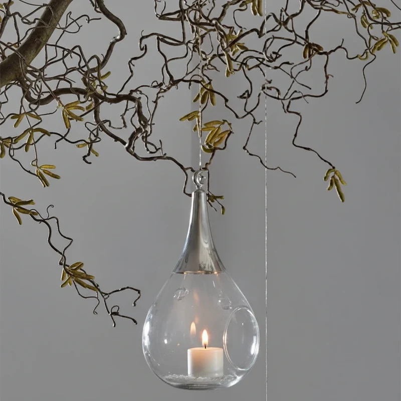 Sompex Taura Hängewindlicht Glas Chrom 23,5 cm – mundgeblasen · handbemalt · Tropfenform
