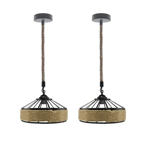 Ledsone 2er Set Boho Hängeleuchten aus Hanfseil Pendellampen ~3489