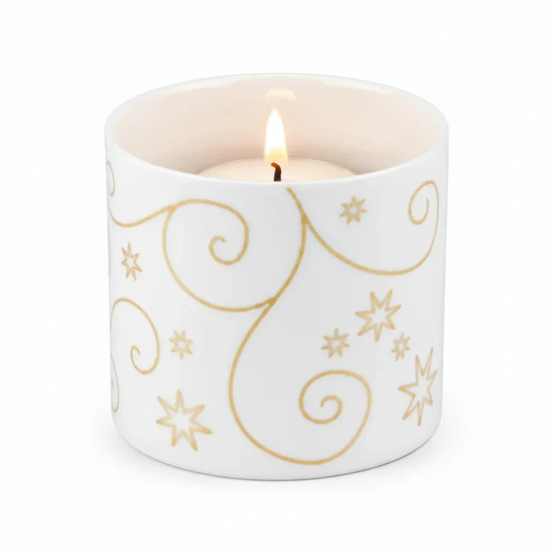 Weihnachtliches Teelichtglas Porzellan STAR Weiß weiß 6,5 cm Kerzenständer
