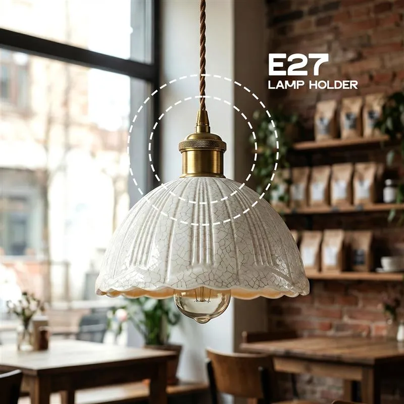Retro Pendelleuchte Krakelee Glas Gewellt Klar E27 ~3607