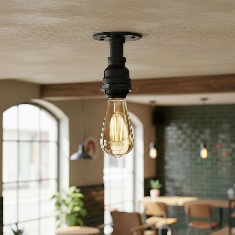 Industrie Flansch Deckenleuchte – Vintage Wasserrohr Steampunk Lampe E27 ~3653